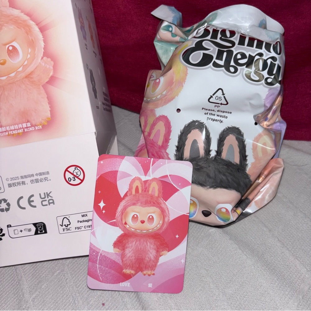 Authentic Big into energy Labubu- Love pink opened box